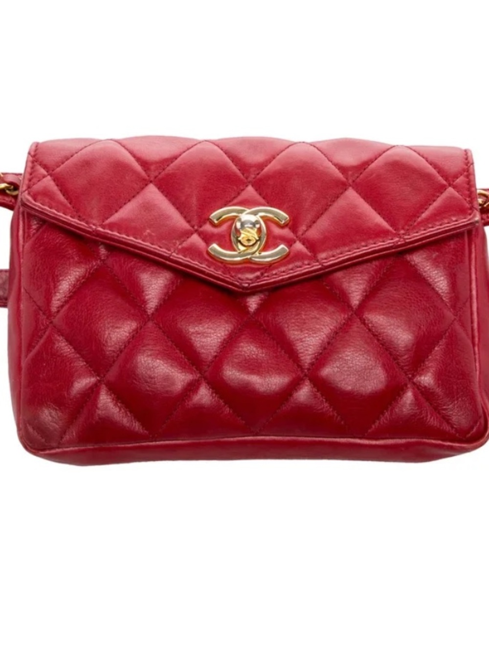 Chanel Red Quilted belt Bag with Gold Hardware